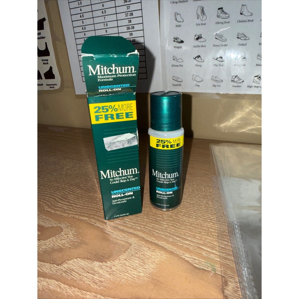Mitchum Roll-On Deodorant Mens 1.9oz Unscented Vintage Discontinued Glass‎ Botle